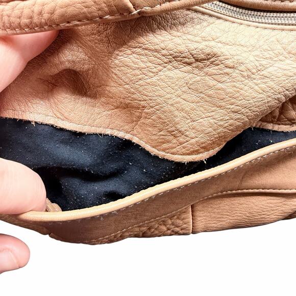 Vintage Genuine Leather Mexico Tan Crossbody Shoulder Bag Slouchy Boho - Picture 9 of 12